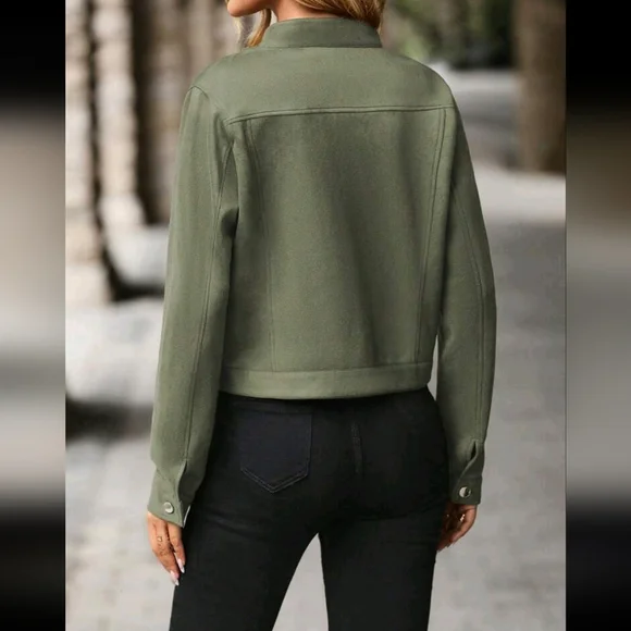 Women Simple Style Single-Breasted Short Casual Jacket, Autumn - Picture 2 of 4